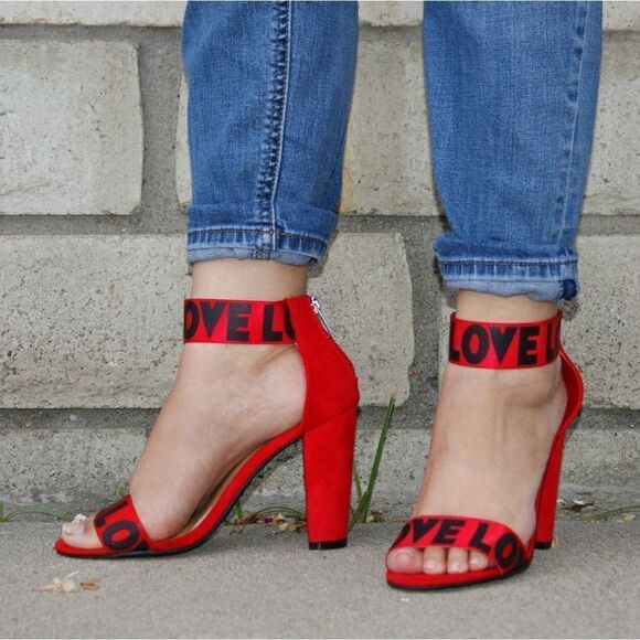 Red Love Block Heel - Picture 2 of 6